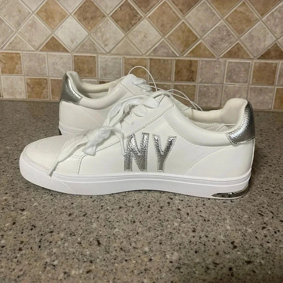 DKNY Women’s Size 7 Abeni Lace up White and Silver Sneakers - Picture 7 of 12